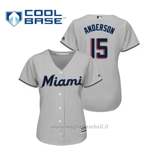 Maglia Baseball Donna Miami Marlins Brian Anderson Cool Base Majestic Road 2019 Grigio